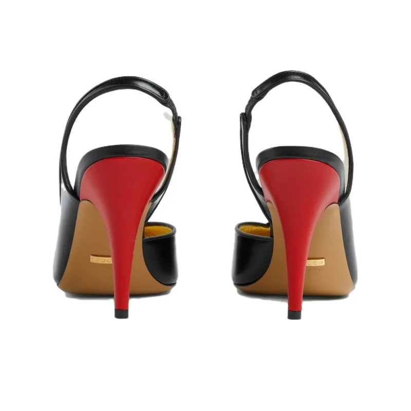 GUCCI Slingback Leather Pumps Black Women's-3