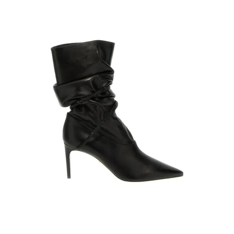 René Caovilla 80mm Ruched Leather Boots-1