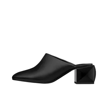 HERMES Block Heel Wrap-toe Slippers 5.5cm Women's Black