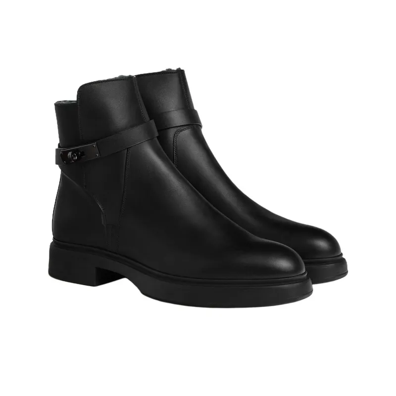 HERMES Veo Ankle Boots 3.4cm Men's Black-2
