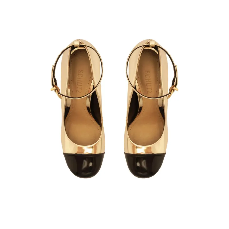 Schutz Dorothy Chunky Heel High Heels 8.7cm Women's Gold-4