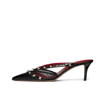 Valentino Rockstud GARAVANI Slim Heel Closed Toe Slippers 6cm Women's Black Red