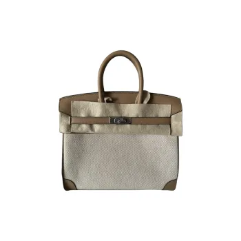 HERMES Birkin Swift Leather With Canvas Canvas Bag Birkin Bag Handbag Women's Milk Tea Beige
