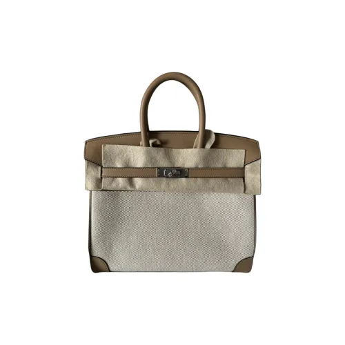HERMES Birkin Swift Leather With Canvas Canvas Bag Birkin Bag Handbag Women's Milk Tea Beige