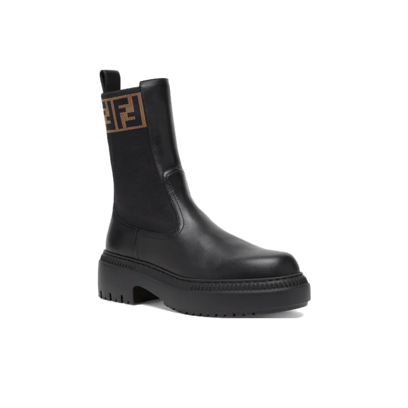 FENDI Domino Leather Ankle Boots Women's-1