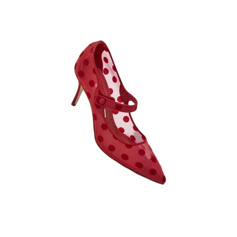 MANOLO BLAHNIK Camparimesh Slim Heel High Heels 7cm Women's Red-3