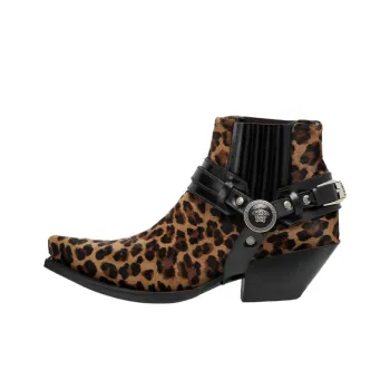 VERSACE Texano Ankle Length Chelsea Boots 5cm Women's Leopard Print Brown