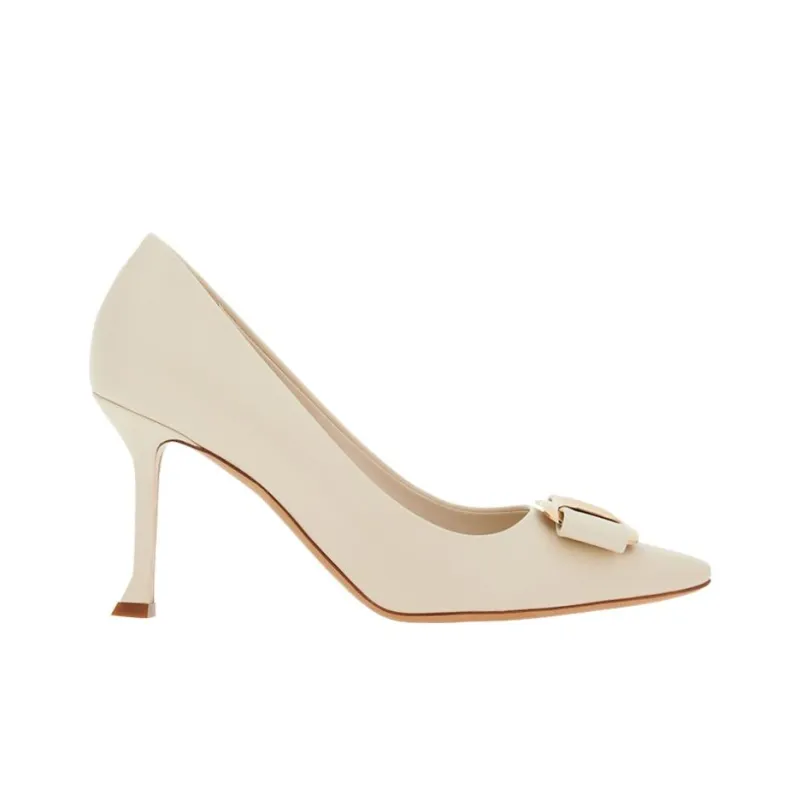 FERRAGAMO Vara Slim Heel High Heels 8.5cm Women's White-1