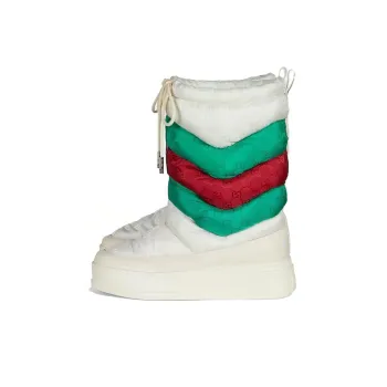 GUCCI Gg Chevron Boots White Green Red Women's