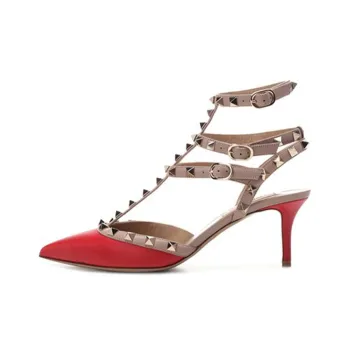 Valentino Rockstud GARAVANI Slim Heel One Strap Sandals Women's Red