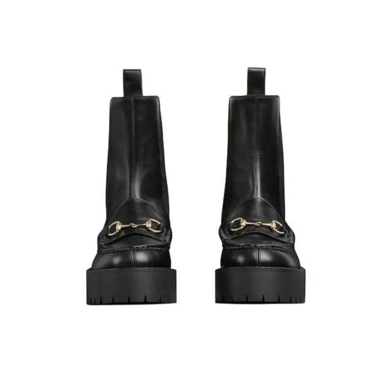 GUCCI Horsebit Short Chelsea Boots Women's Black-3
