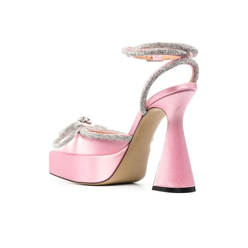 MACH & MACH Double Bow 130mm Satin Platform Pumps-3