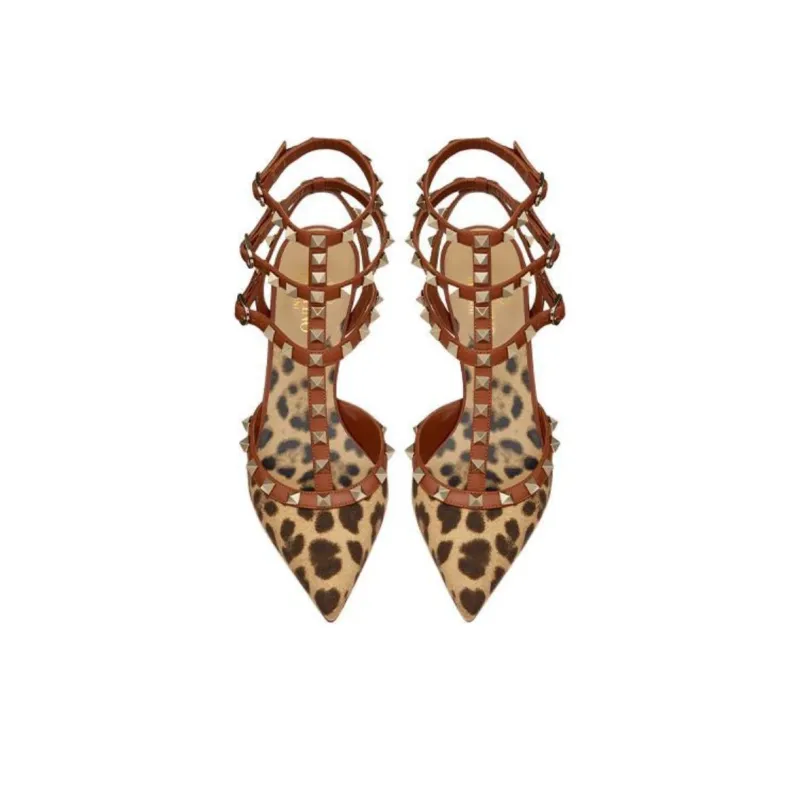 Valentino ROCKSTUD GARAVANI Slim Heel High Heels 7cm Women's Brown-3