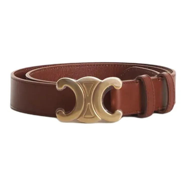 CELINE Cow Leather Leather Belts Men's Brown Width: 3cm-2