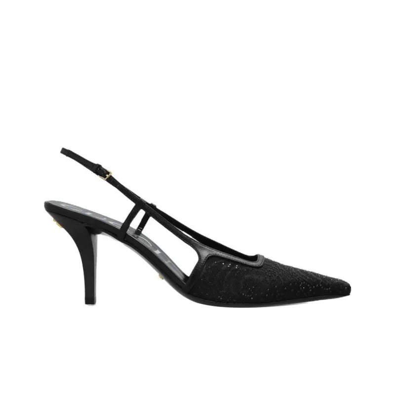 GUCCI Gg Slingback 75mm Pump Black Moire Fabric Gg Crytsal Applique Women's-1