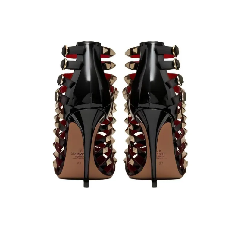 Valentino ROCKSTUD Slim Heel High Heels 9.5cm Women's Black-4