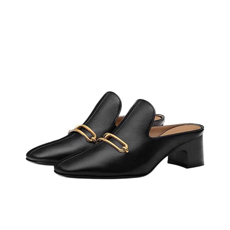 HERMES Roulis Chunky Heel Wrap-toe Slippers 5cm Women's Black-2