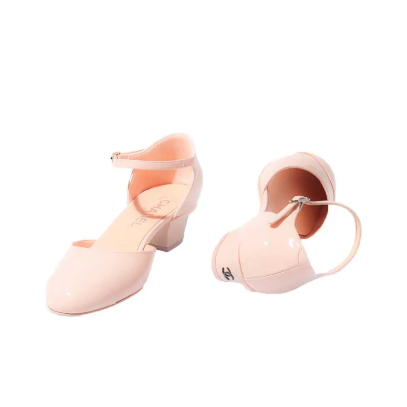 CHANEL Chunky Heel High Heels 3.5cm Women's Light Pink Red-3
