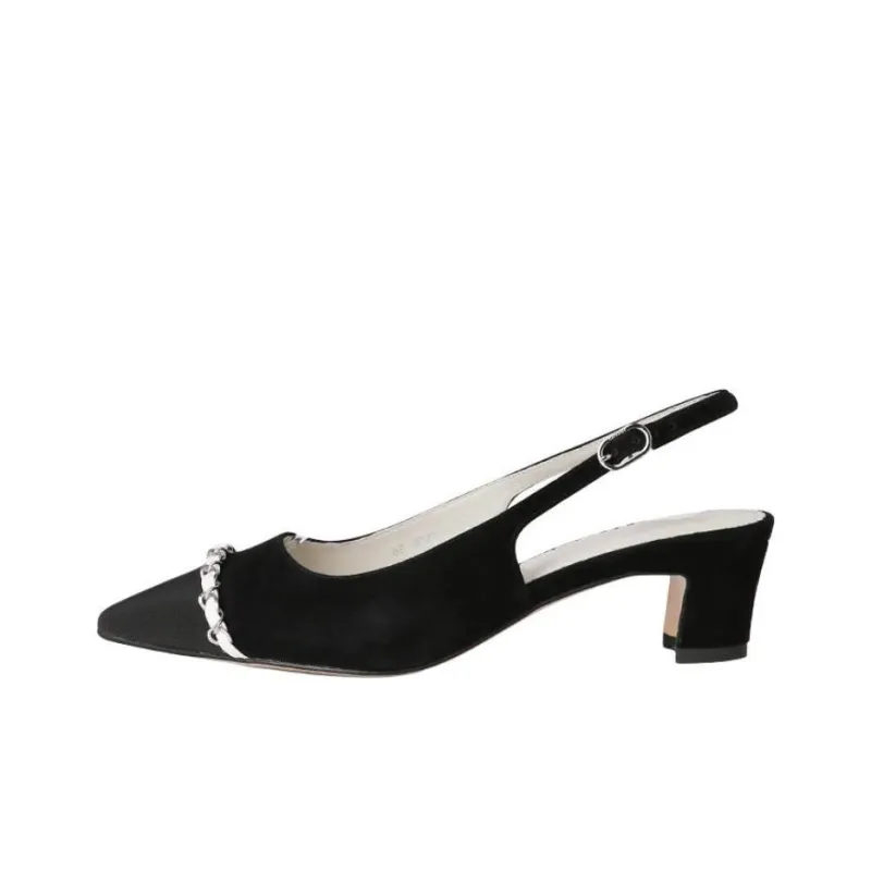 CHANEL Chunky Heel High Heels 4.5cm Women's Black-0