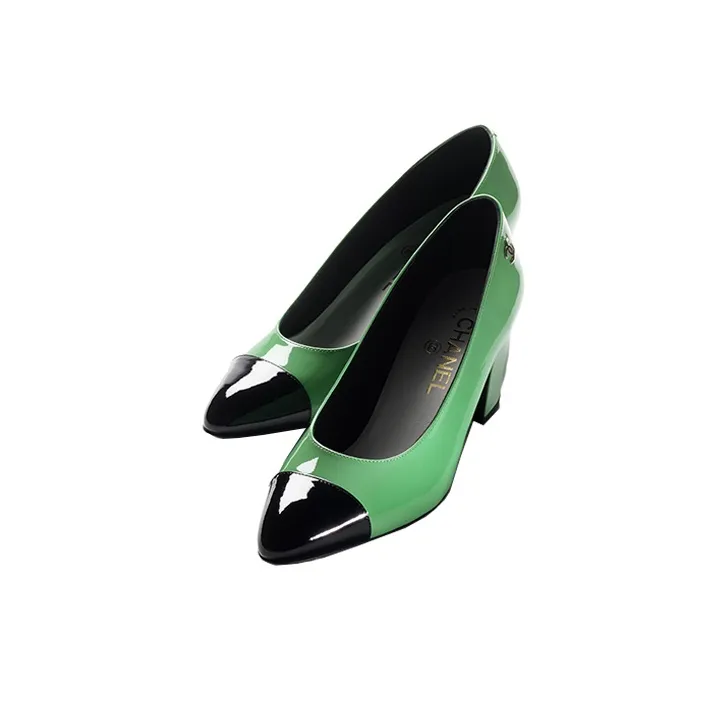 CHANEL Chunky Heel High Heels 6.5cm Women's Green-2