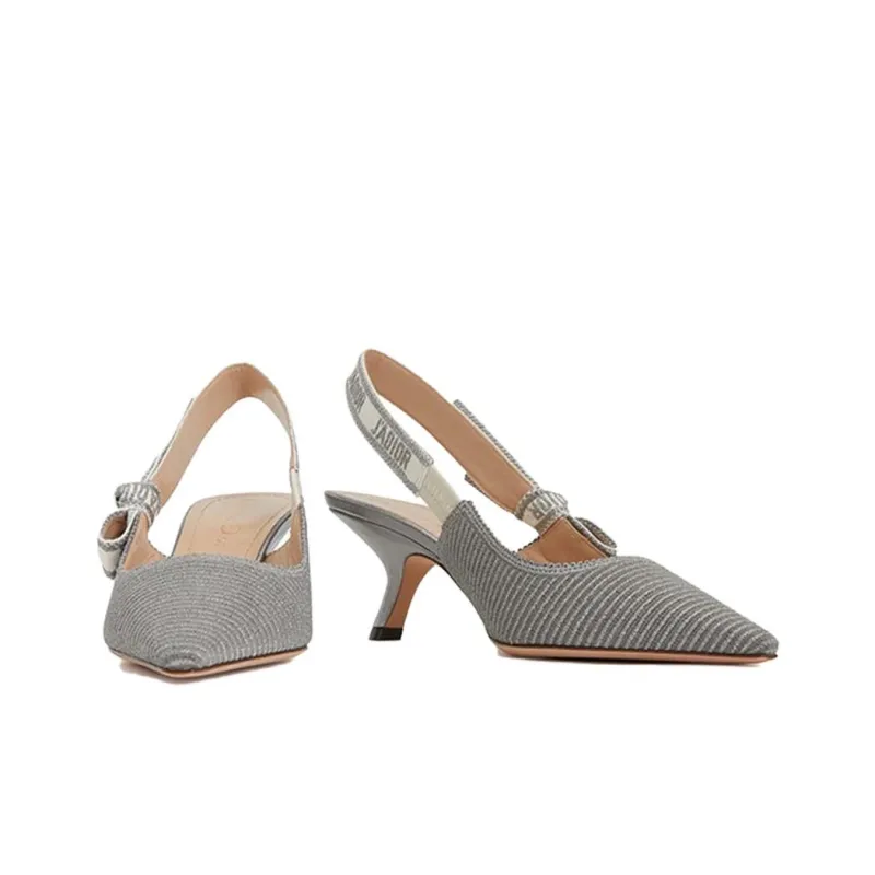 DIOR J'Adior Flared Heel High Heels Women's Silver-3