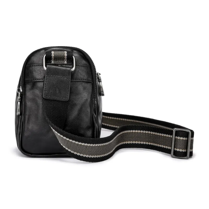 FAIRWHALE Cow Leather Crossbody Bag Shoulder Bag Camera Bag Regular Men's Black-2