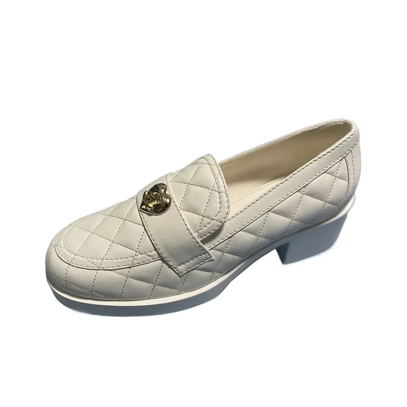 CHANEL Chunky Heel High Heels 5cm Women's White-2