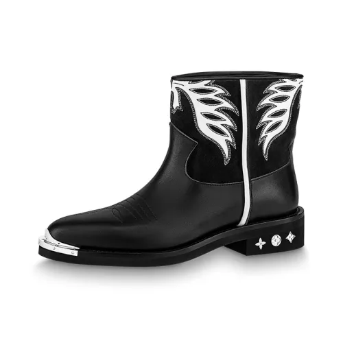 LOUIS VUITTON Canyon Ankle Boots Men's Black White