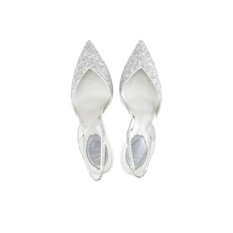 RENE CAOVILLA Slim Heel Closed Toe Slippers Women's White-3