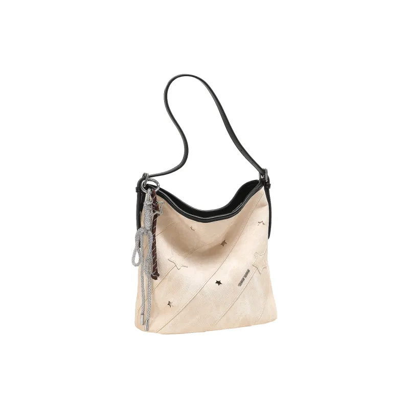 TOUTOU Fabric Shoulder Bag Medium Size Women's Ink Wash White-1
