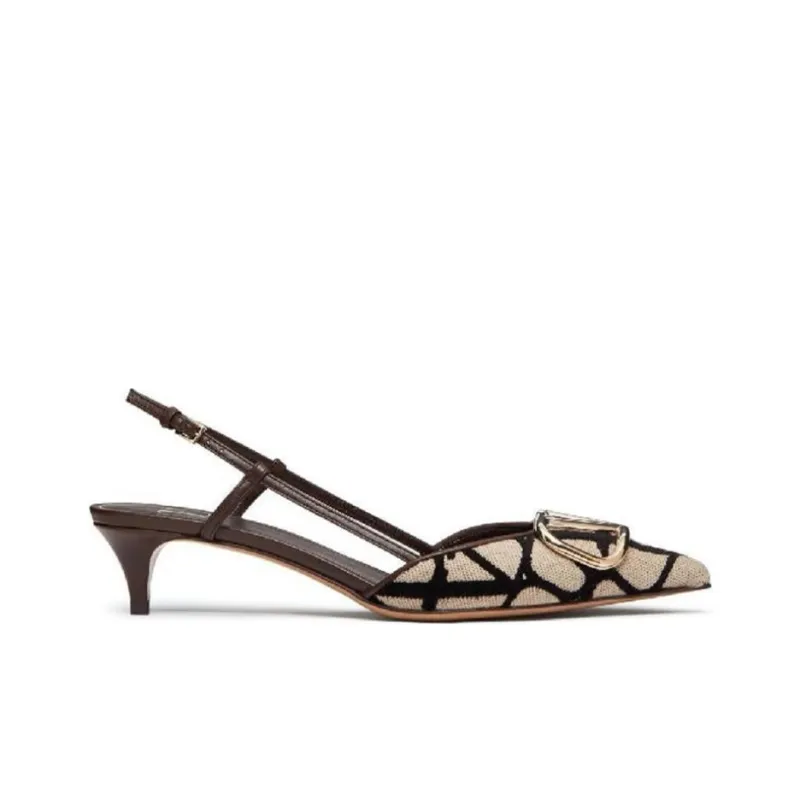 Valentino Cone Heel High Heels Women's Beige Brown-1