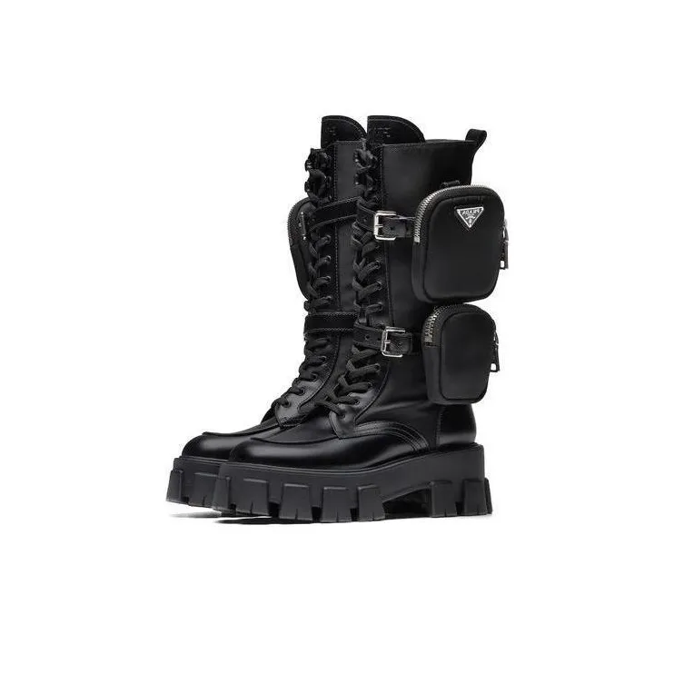 PRADA Monolith 55mm Pouch Tall Boots Black Leather-2