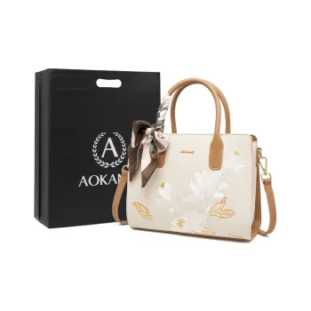 AOKANG Cow Leather Handbag, Tote, Shoulder Bag, Crossbody Bag, Small Square Bag Regular Women's Ecru/Classic Black