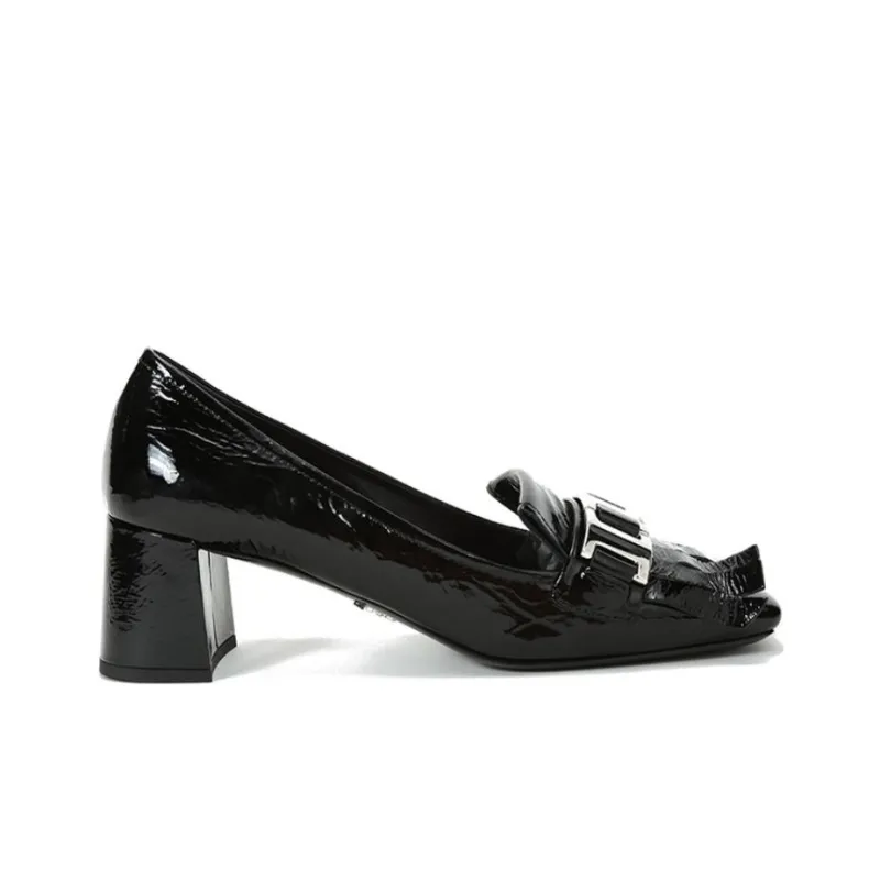 PRADA Logo Plaque Heeled Loafers 'Black' Women's-1