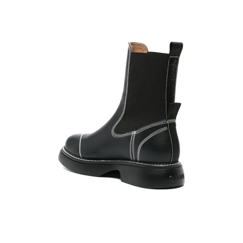 GANNI Topstitched Leather Chelsea Boots-4