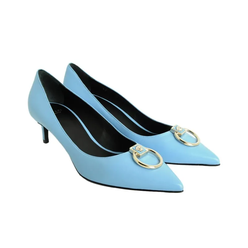VERSACE Slim Heel High Heels 5cm Women's Light Blue-2