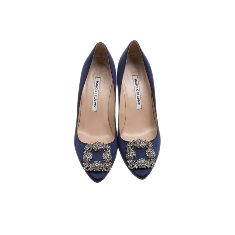 MANOLO BLAHNIK Hangisi High Heels 8.5cm Women's Blue-4