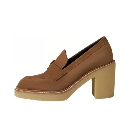 HERMES Didi-7 Chunky Heel High Heels 7cm Women's Smoke Brown