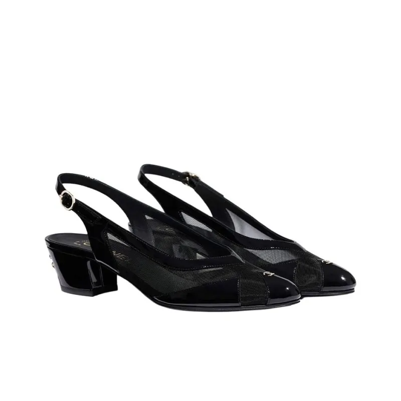 CHANEL Block Heel Stylish Sandal Women's Black-2