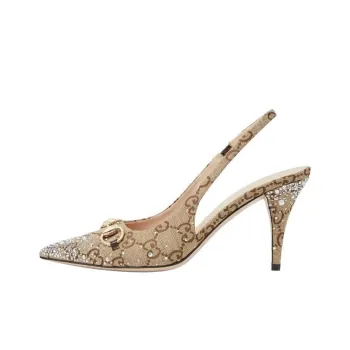 GUCCI Horsebit Slim Heel High Heels 8.5cm Women's Beige Brown