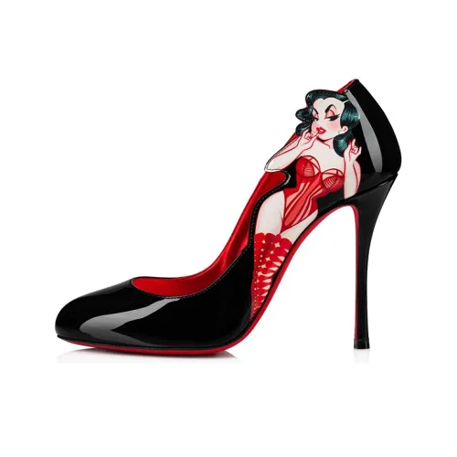 CL LUBOTING Pinupina Slim Heel High Heels 10cm Women
s Black Red