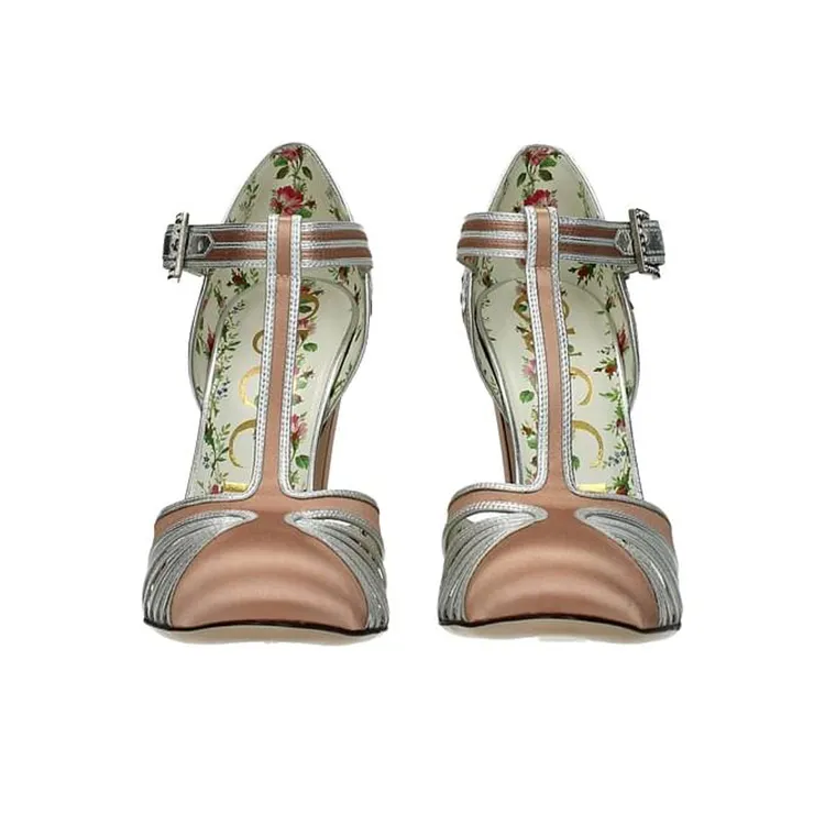 GUCCI Chunky Heel High Heels Women's Pink Silver-3