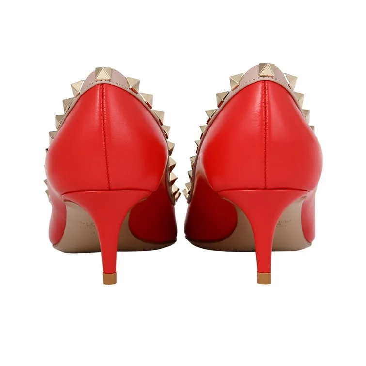 Valentino Rockstud Slim Heel High Heels 5.5cm Women's Red-3