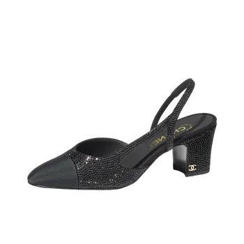 CHANEL Strass 65mm Slingbacks Black Grosgrain Women's