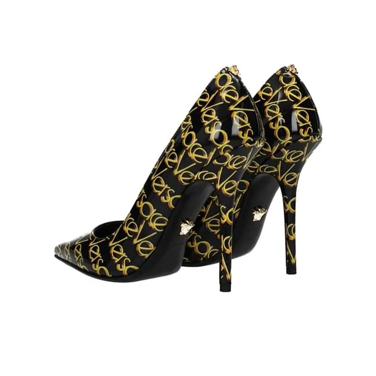 VERSACE High Heels Women's Low-Top Black/Gold-2