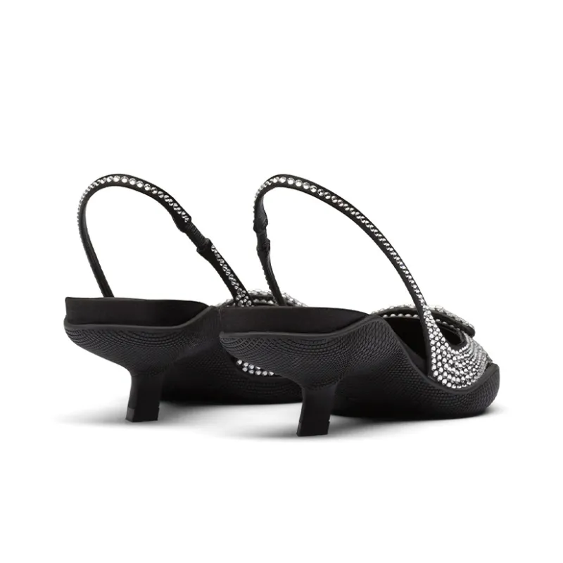 PRADA 30mm Crystal Sling Back Pumps Black Satin-3