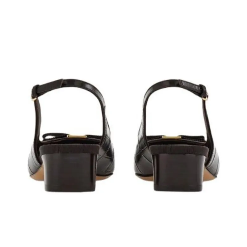 FERRAGAMO Vara Block Heel High Heels 3cm Women's Black-3