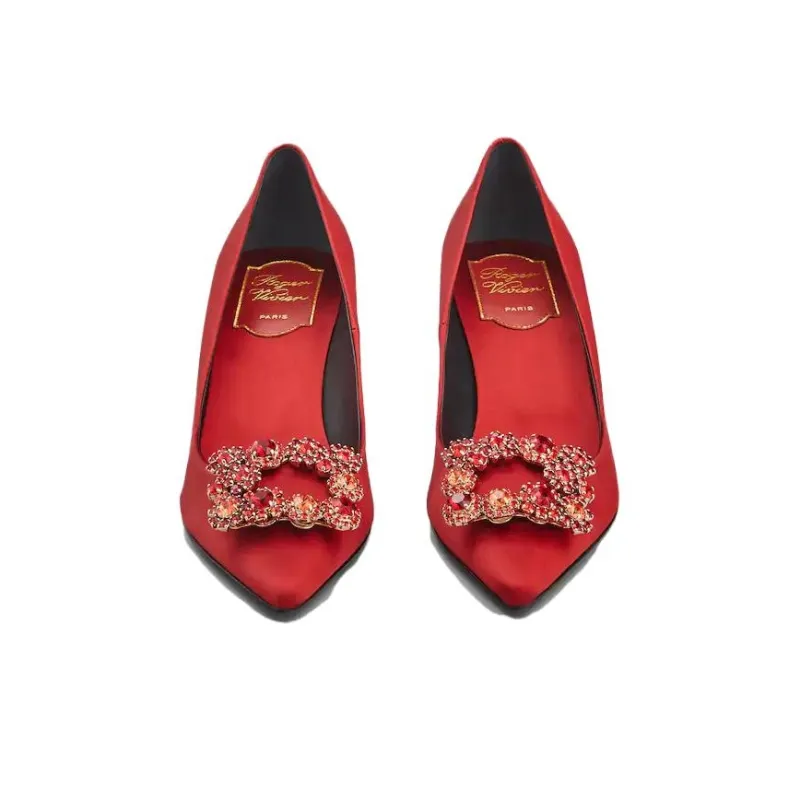 Roger Vivier Flower Strass High Heels 6.5cm Women's Red-3