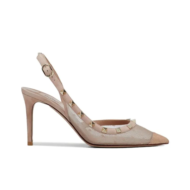 Valentino Rockstud Slim Heel High Heels Women's Nude-1