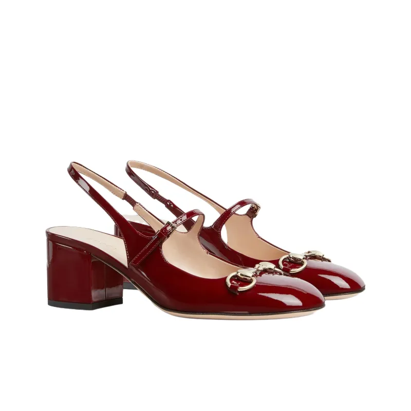 GUCCI Horsebit Chunky Heel High Heels Women's Red-2